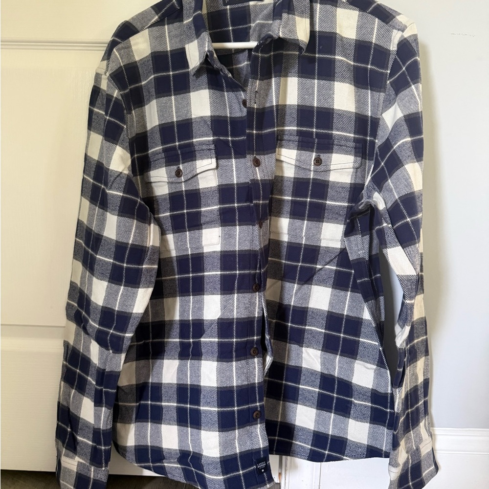 Lucky Brand Plaid Shirt in Navy and White